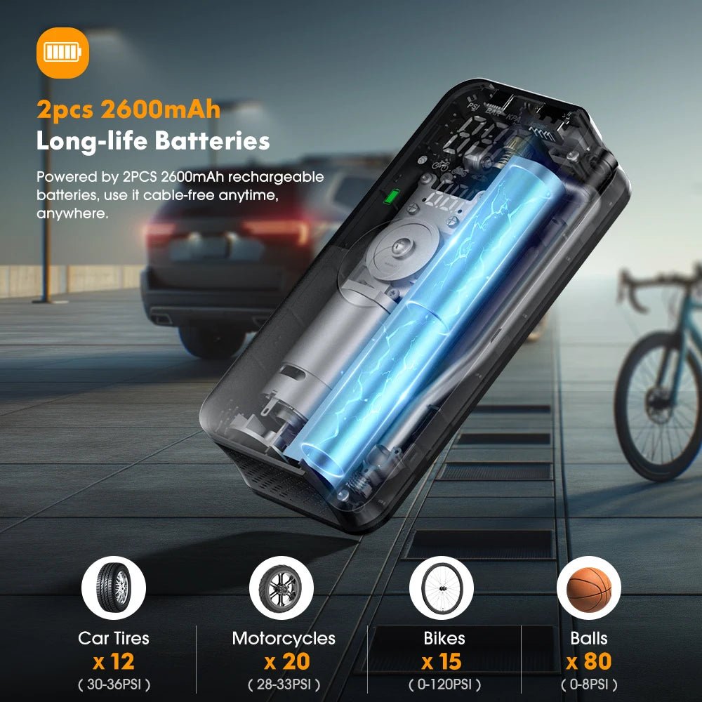 CARSUN Rechargeable Air Pump Tire Inflator Portable Compressor Digital Cordless Car Tyre Inflator For Motocycle Bicycle Balls - The Full Move